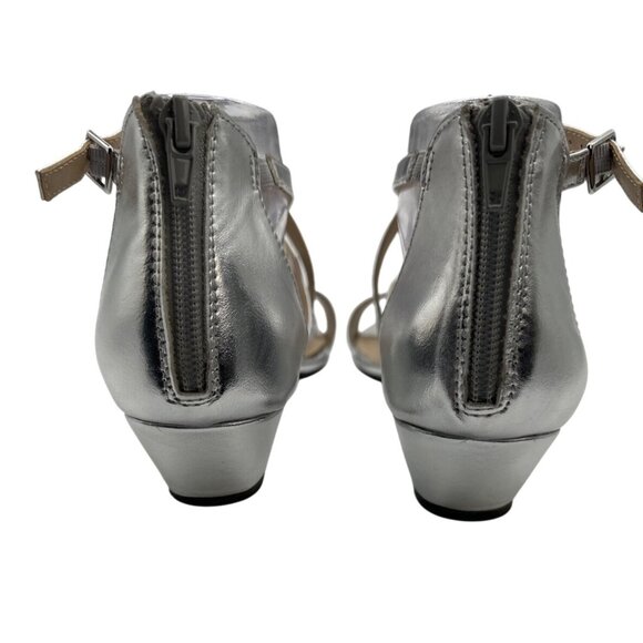 Life Stride 10W Silver Metallic Strappy Cushioned Footbed, Open-Toe Back Zipper - Picture 4 of 10
